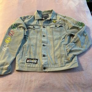 Brooklyn Cloth All Day Drip denim jacket size L smiley face punk